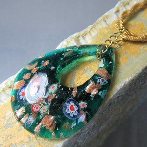 Millefiori Teardrop Pendant Deep Sea Murano Glass